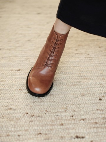 復古系帶 / 油蠟皮後拉鏈短靴 / 牛筋底