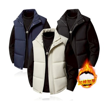 【M-8XL】冬季純色百搭大尺碼羽絨鋪棉背心 韓版潮流大口袋工裝夾克 無袖坎肩 休閒寬鬆保暖防風外套 棉背心 男生衣著