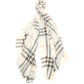 BURBERRY 巴寶莉 Check 經典格紋輕盈羊毛流蘇圍巾(200x90CM/雪花米)