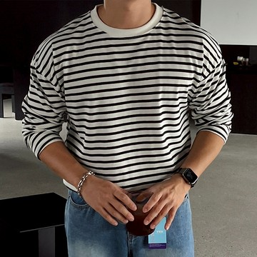 正韓Overfit 基本款條紋純棉圓領長袖T恤 5色 YUPPIE 預購商品 0930