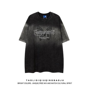 美式復古字母蝴蝶漸變短袖T恤女夏季新款寬松百搭情侶裝打底上衣