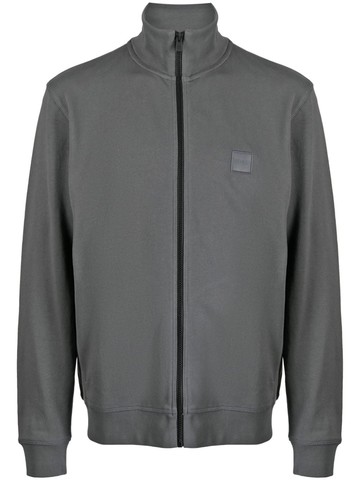BOSS - logo-patch zip-up bomber jacket - men - Cotton - XL - Grey