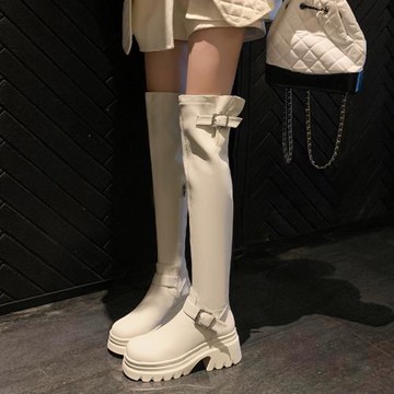 羊皮彈力瘦瘦靴超長大腿靴厚底過膝靴女2023新款長筒靴小個子長靴