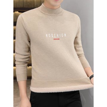 半高領毛衣男秋冬季加絨加厚款韓版潮流外穿一體絨男士打底針織衫