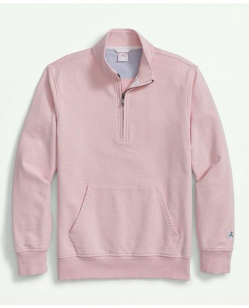 Brooks Brothers Men's Cotton French Terry Half-Zip Sweatshirt | Medium Pink | Size XS
