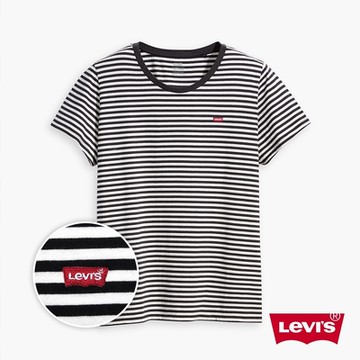 Levis 女款 短袖T恤 / 精工迷你Logo刺繡布章 / 簡約條紋 / 有機棉