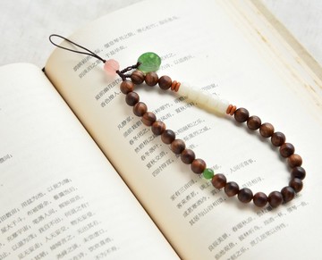 【木】天然碧玉南紅瑪瑙白玉菩提黑梨木手機鏈手機吊飾