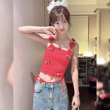 2025新款可愛風泳衣女夏季新款玫瑰花性感辣妹海邊穿搭比基尼針織