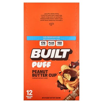 Built, 膨化食品，花生醬杯®，12 根蛋白棒，每根 1.41 盎司（40 克）