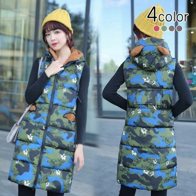 ダウンベスト レディース フード 迷彩 ダウンジャケット 中綿ベスト ベストパーカー マウンテンベスト アウター ジャケット 秋冬 冬 大きいサイズ ロングベスト 通販 Lineポイント最大0 5 Get Lineショッピング
