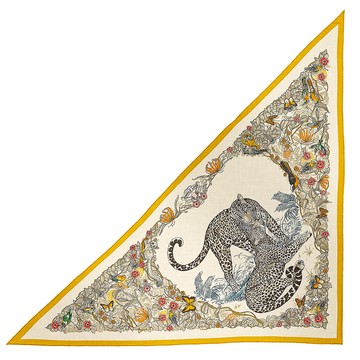 HERMES  Jungle Love三角形披巾圍巾(蜂蜜色 / 自然色 / 炭灰色)