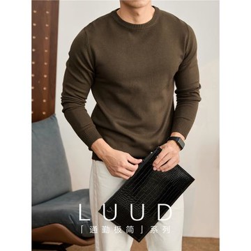 LUUD 莫代爾抗起球包芯紗圓領套頭針織衫男秋冬季保暖內搭打底衫