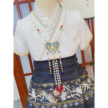 馬面裙配飾長瓔珞流蘇背云壓襟項鏈明制漢服旗袍國風瓔珞后壓流蘇