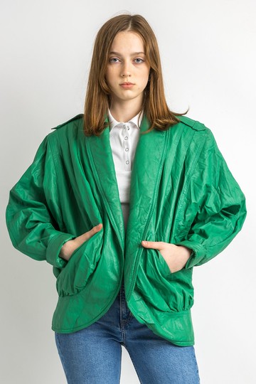 女士復古騎士飛行員夾克 80年代 綠色機車夾克 5867