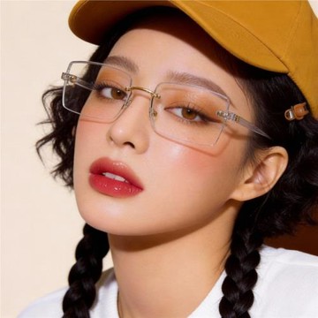 迅格眼鏡 9903方形無邊框太陽鏡女 復古鉆石切邊彩色片