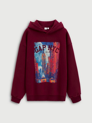 男裝 Logo印花刷毛帽T-深紅色