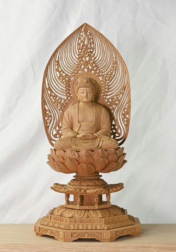 台灣製 木雕佛像 高級 精緻 日式 釋迦牟尼佛像 釋迦如來  水煙背光 八角台  2.0寸 2.5寸
