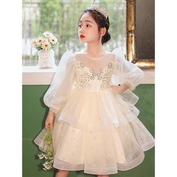 女童公主裙禮服春秋2026新款裙子兒童洋氣女孩春季蓬蓬紗裙連衣裙