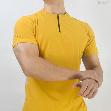 夏季新款運動短袖男士半拉鏈速干彈力健身衣T恤休閒跑步訓練定制