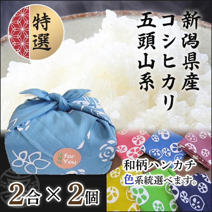 米 ギフト のし お米 新潟 コシヒカリ 2合×2個 ハンカチ セット おしゃれ 贈り物 食べ物 食品 内祝い お返し 挨拶 ギフトボックス 送料無料