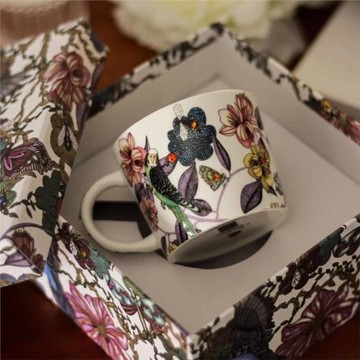 高級輕奢創意骨瓷馬克杯高檔咖啡杯陶瓷精致禮盒少女花鳥家用杯碟