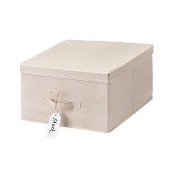 YOUFONE 日式無印棉麻布抽屜式可折疊收納箱  M(30 x 30 x 16cm)  米色  1個