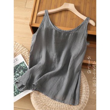 文藝純色簡約棉麻背心女士夏季薄款透氣外穿內搭吊帶顯瘦亞麻上衣