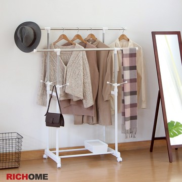 RICHOME 小蝸牛伸縮衣架(雙桿)(不鏽鋼) 衣架 雙桿 掛衣架 曬衣架 晾衣架 毛巾架 浴巾架 衣帽架 HA007