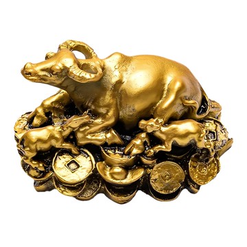開運陶源 牛轉錢坤 牛銅雕 象徵好運與繁榮  金色  1個