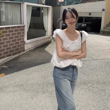 ˏˋ 𝐻𝑒𝑦 𝑆𝑝𝑟𝑖𝑛𝑔 - ̗̀ 🌷⛅️ ̖́‎韓國chic夏季新款法式甜美泡泡袖繫帶領短袖衫