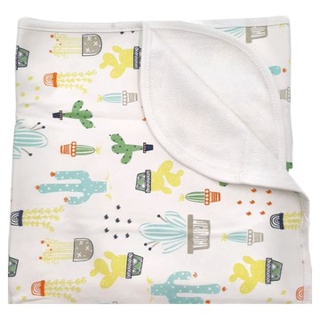 三層嬰兒防水隔尿墊 加厚純棉布 TPU防水層 竹纖維毛巾料  繽紛仙人掌 白色  1件