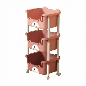 妃妃嚴選 熊熊收納推車 有滑輪  粉色  3層