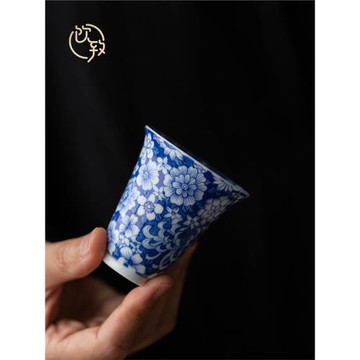 飲致景德鎮手繪青花聞香杯手工陶瓷主人杯茶杯個人專用主人品茗杯