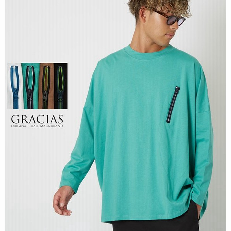 長袖tシャツ メンズ ポケットtシャツ クルーネック 無地 白 黒 緑 ゆったり 大きいサイズ ビッグシルエット オーバーサイズ ロンt ポケt カットソー Gracias 通販 Lineポイント最大0 5 Get Lineショッピング