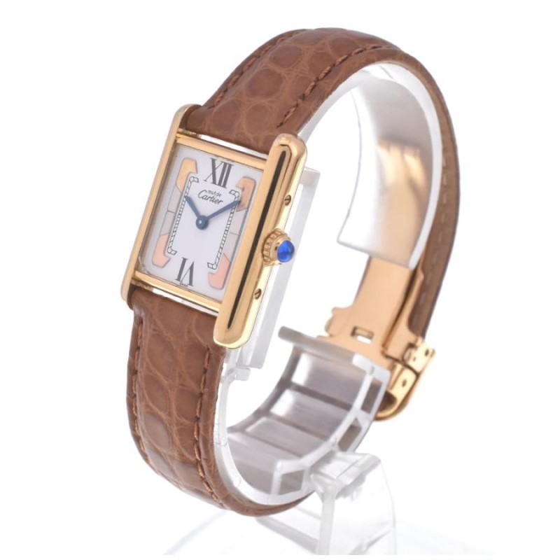 ☆良品【CARTIER】カルティエ マストタンク ヴェルメイユ W1006354 SV925(GP)/レザー クォーツ レディース J#112063  | LINEショッピング