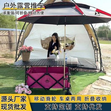 多用途便攜防雨遮陽棚推車帶168*72桌板擺攤車露營用大容量拉車