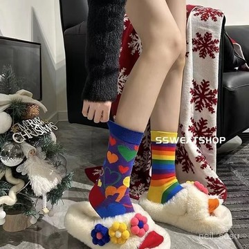P3-【限時特賣】船襪 襪子女 中筒襪 短襪 AB卡通不對稱創意情侶街頭風爆款個性街頭機車薯條笑臉情侶中筒襪