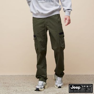 JEEP  男裝 織帶造型口袋工裝長褲-綠色