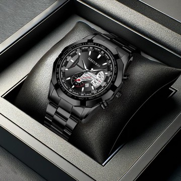 新款商務風腕錶 非機械錶 男士手錶 大錶盤男錶 創意日曆鋼帶指針手錶 鋼帶大表盤男錶 腕錶 手錶 交換禮物 禮物