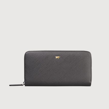 【免費升級送禮包裝】尚恩A 12卡拉鍊長夾(金色LOGO款)-黑色