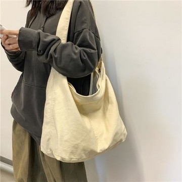 斜挎包女大學生上課包包女兩用ins風日系大容量純色帆布包單肩包