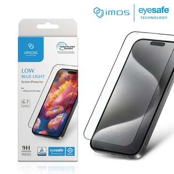 imos iPhone 15 Pro Max 德國萊因認證 2.5D RPF60低藍光螢幕保護貼
