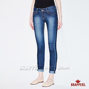 BRAPPERS 女款 新美腳 ROYAL系列-牛角刺繡窄管褲-藍
