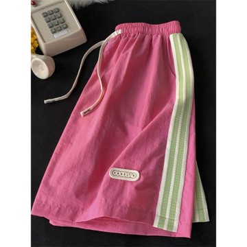 條紋織帶短褲男夏季薄款沙灘褲直筒寬松休閑五分褲冰絲速干運動褲