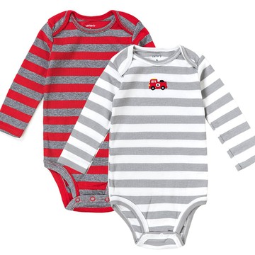 美國 Carter's - 小卡車刺繡橫條紋長袖包屁衣2件組 (6 M)