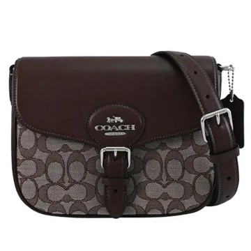 COACH CU998 ANDREA 織布印花LOGO翻蓋馬鞍包.深咖