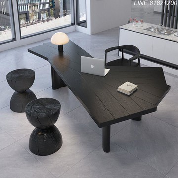 洽談桌椅 商務桌椅 茶桌椅組合 工作室桌椅 辦公桌椅 免運 開立發票 辦公室黑色實木辦公桌老板桌創意輕奢異形大板電腦桌設計師工作臺 快速出貨