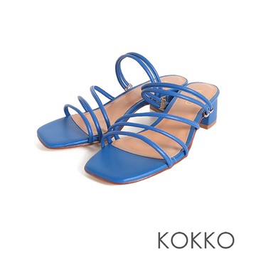 KOKKO柔美細帶親膚綿羊皮2way兩穿涼拖鞋寶藍色