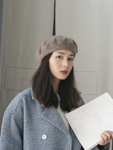 西本純色羊毛呢貝雷帽女春秋英倫ins日系復古畫家帽韓版文藝百搭