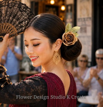 金色玫瑰髮飾 (U 型髮夾規格) | 佛朗明哥 Flores 舞台 成人式 和服